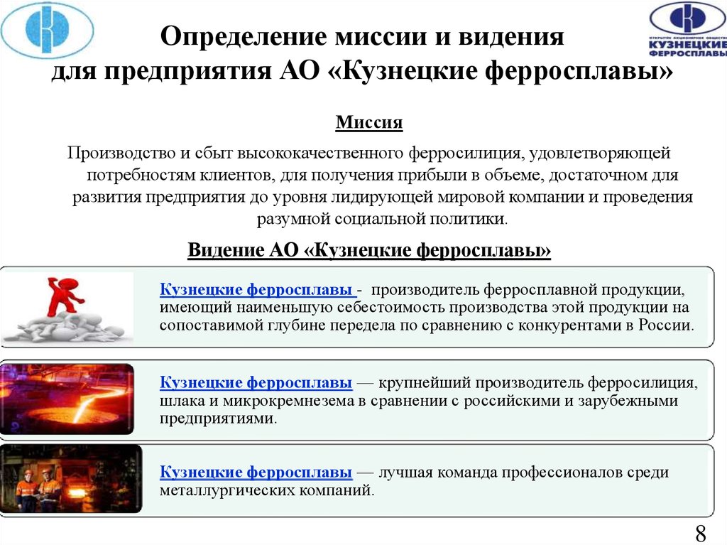 Определение миссии и видения для предприятия АО «Кузнецкие ферросплавы»