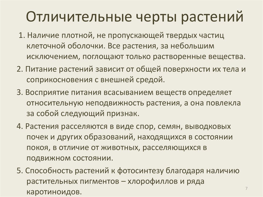 Отличительные особенности растений