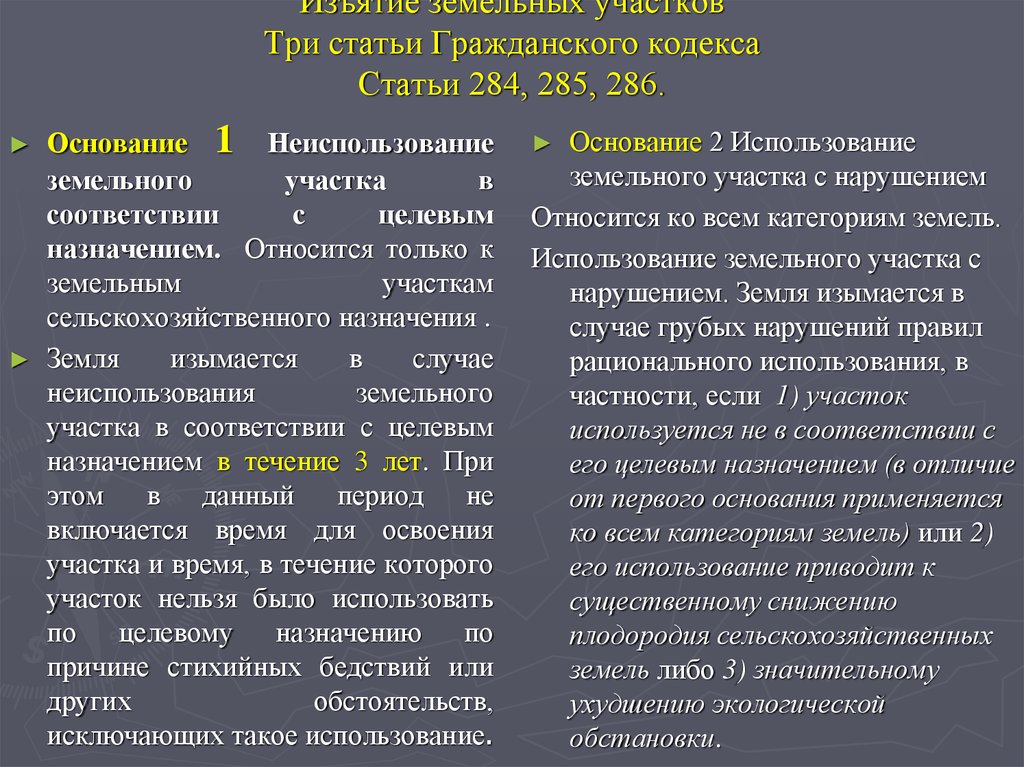 Земельный участок гражданский кодекс. Статья 285 ГК. 285 Статья гражданского кодекса. Закон о неиспользовании земельных участков. Целевое Назначение земельного участка.