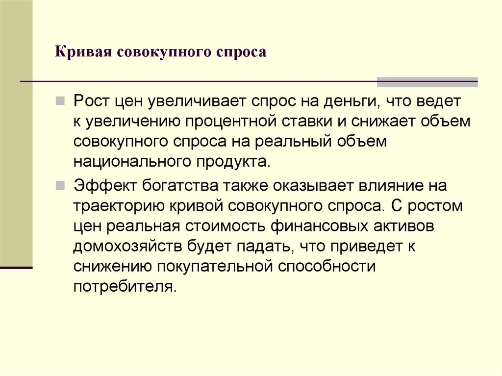 Зона повышенного спроса. Кривая совокупного продукта. Эффект богатства. Последствия богатства.