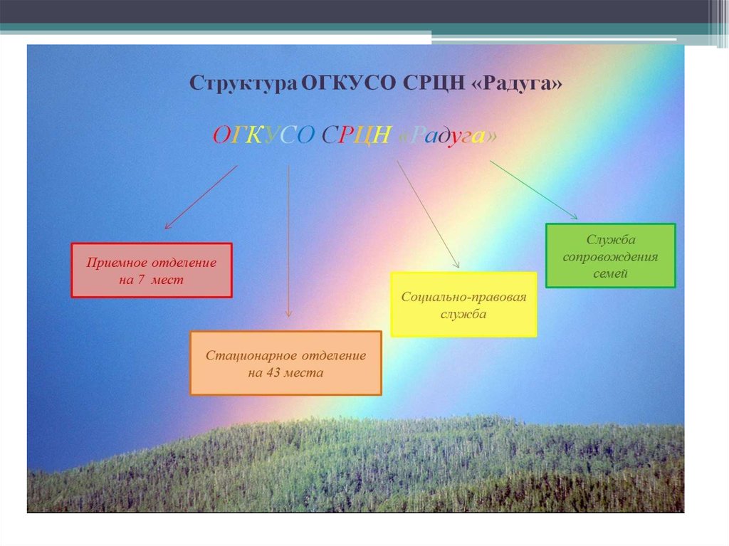 Аттестационная работа приемного отделения. Строение радуги. Структура Радуга структура программы. ОГКУСО СРЦН Радуга. Род Веселка строение.