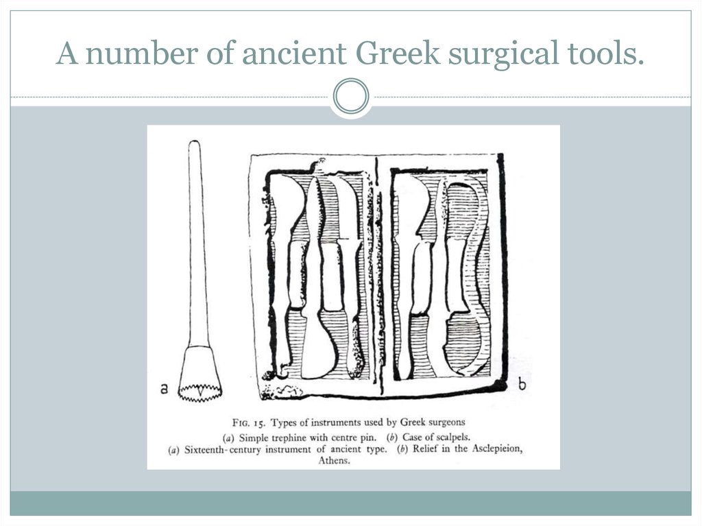 A number of ancient Greek surgical tools.
