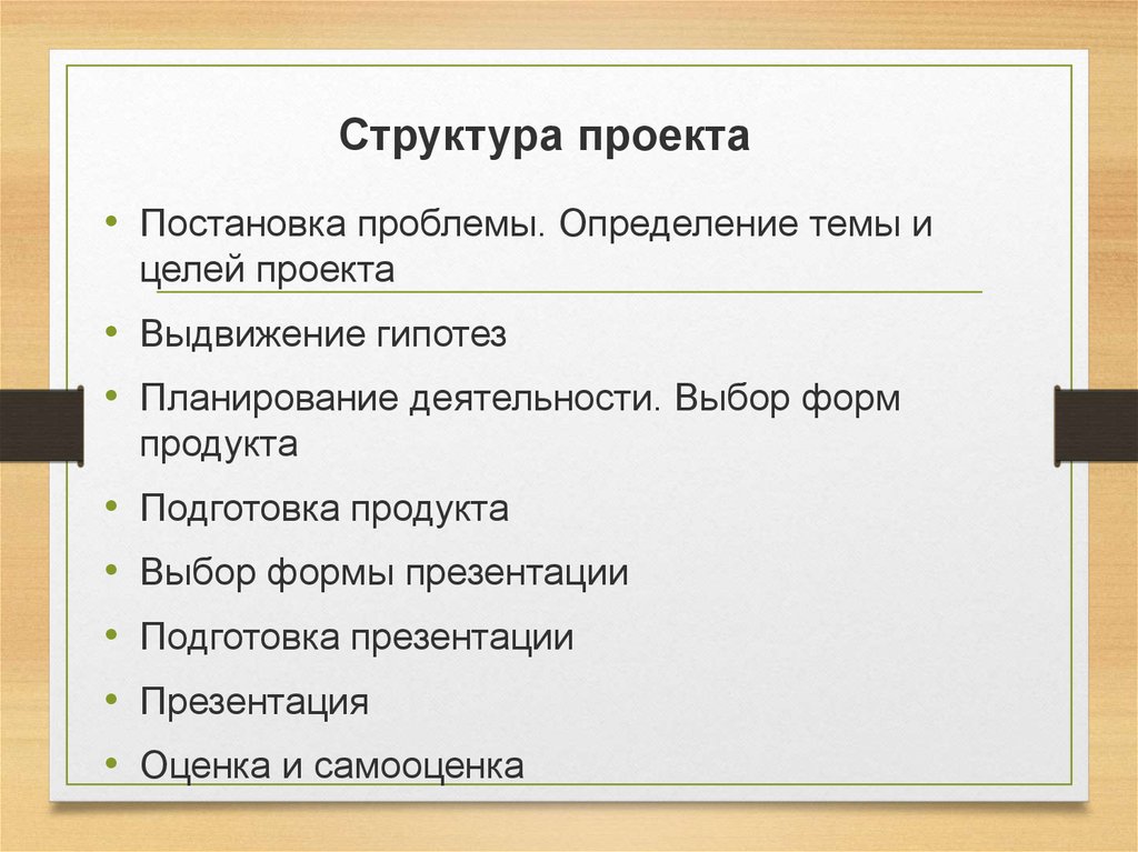 По составу и структуре проекта можно выделить