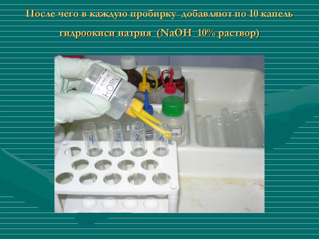 В одну пробирку добавьте. Химический раствор для биохимической очистки. В пробирку вносят 5 капель раствора белка 10 капель раствора NAOH. Что добавляют в пробирках в армии. Для чего после химии дают тонкую пробирку.