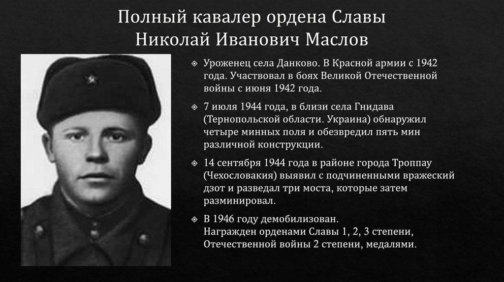 Полный кавалер ордена Славы Николай Иванович Маслов