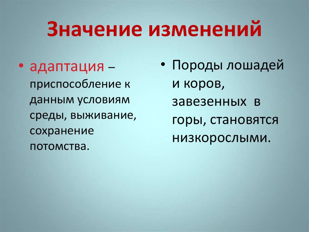 Значение модификаций. Значимость изменений. Значение изменчивости. Изменчивость и адаптация.