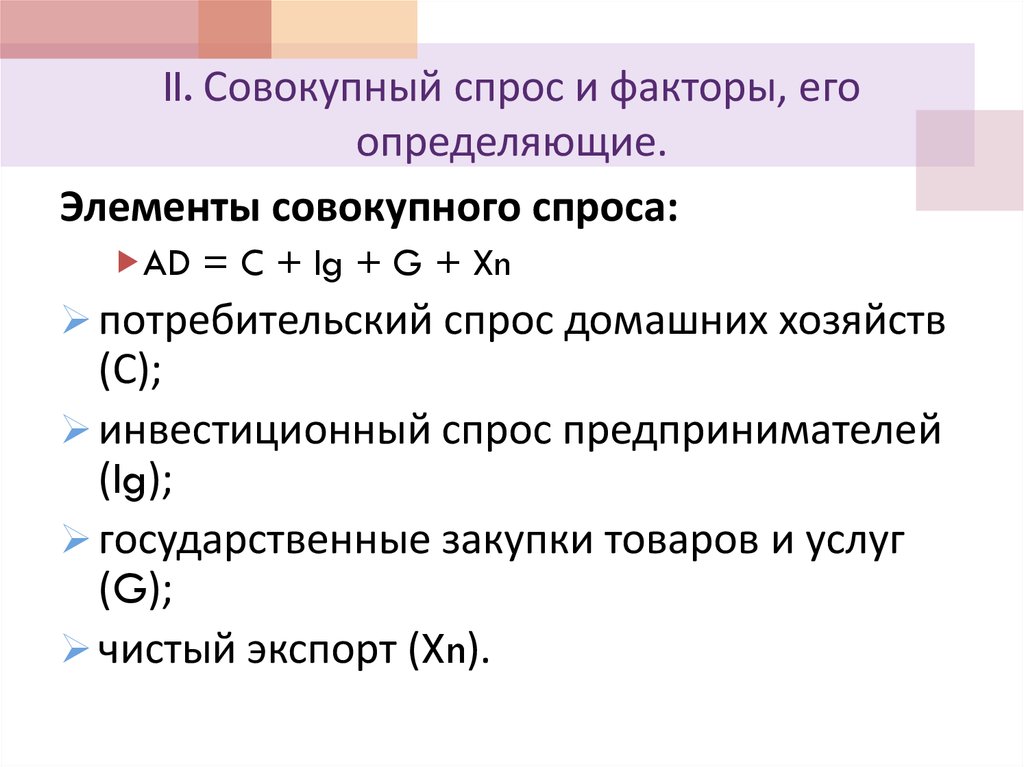 II. Совокупный спрос и факторы, его определяющие.