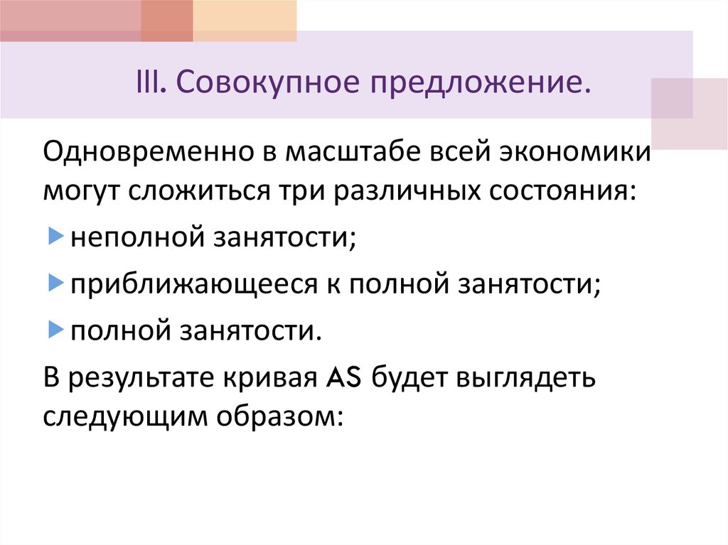 III. Совокупное предложение.