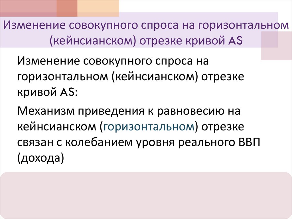 Изменение совокупного спроса на горизонтальном (кейнсианском) отрезке кривой AS