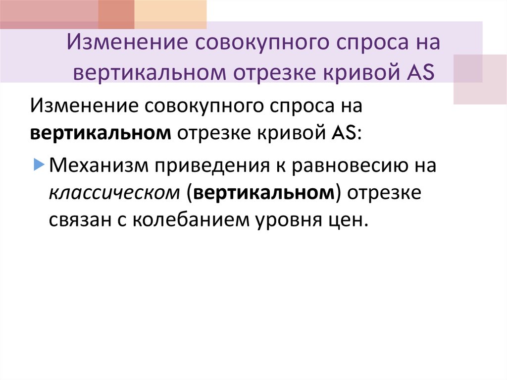 Изменение совокупного спроса на вертикальном отрезке кривой AS