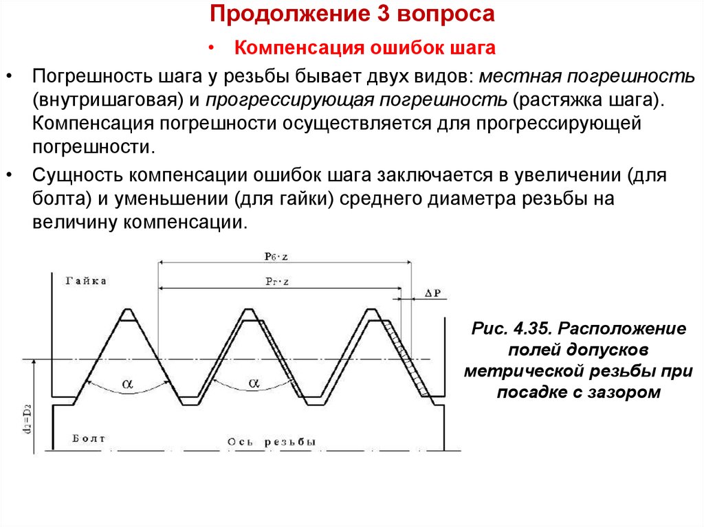 Ошибки шага. Погрешность профиля резьбы. Погрешность шага резьбы. Диаметральная компенсация погрешности шага и угла профиля резьбы. Внутришаговая погрешность.