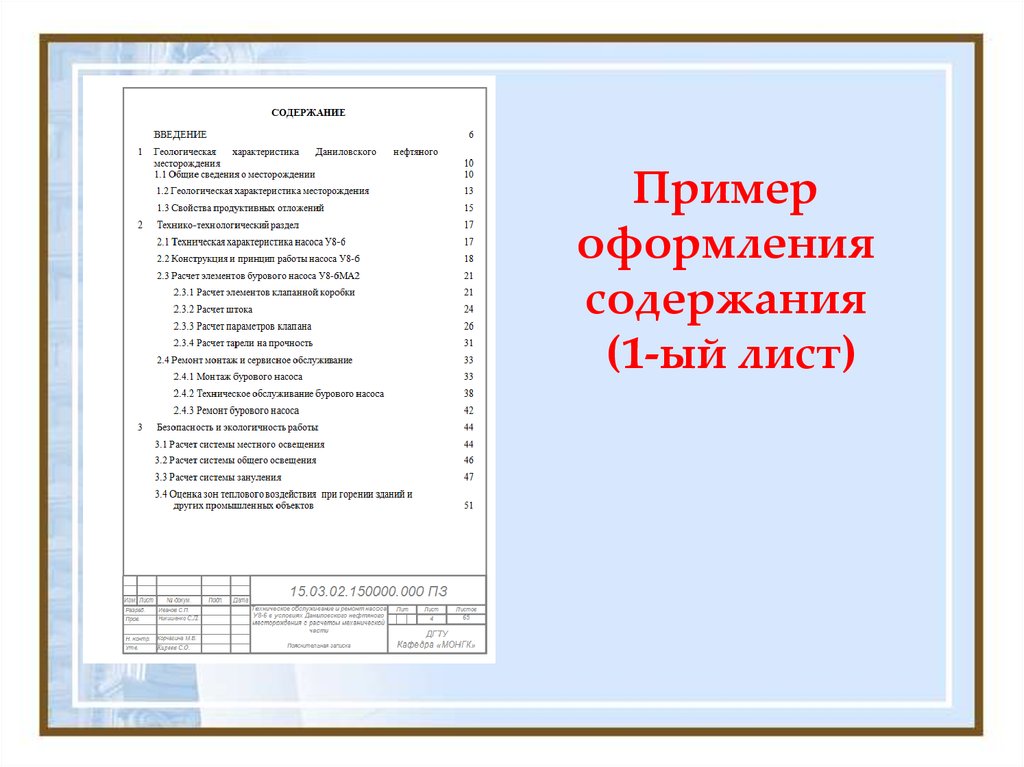 Как оформляется содержание в проекте