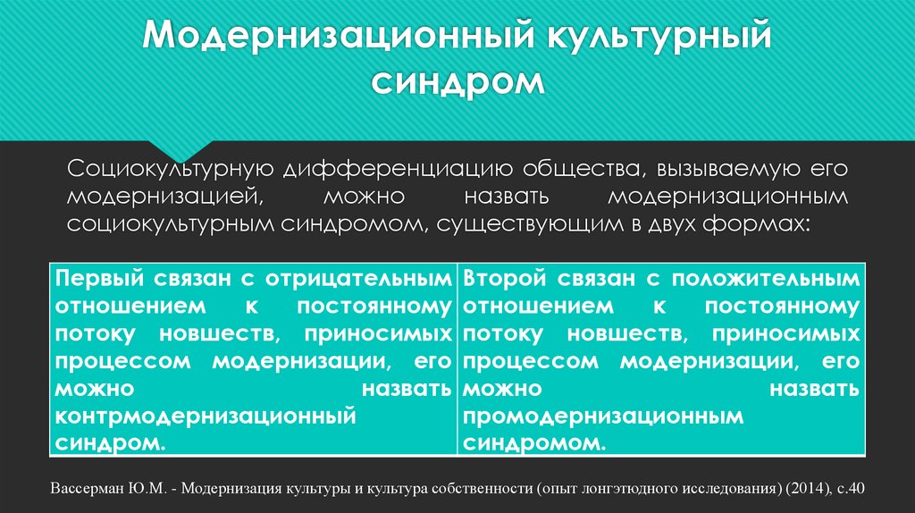 Процесс модернизации. Модернизация культуры. Культурный синдром. Социокультурная дифференциация. Модернизация в культуре 19 века.