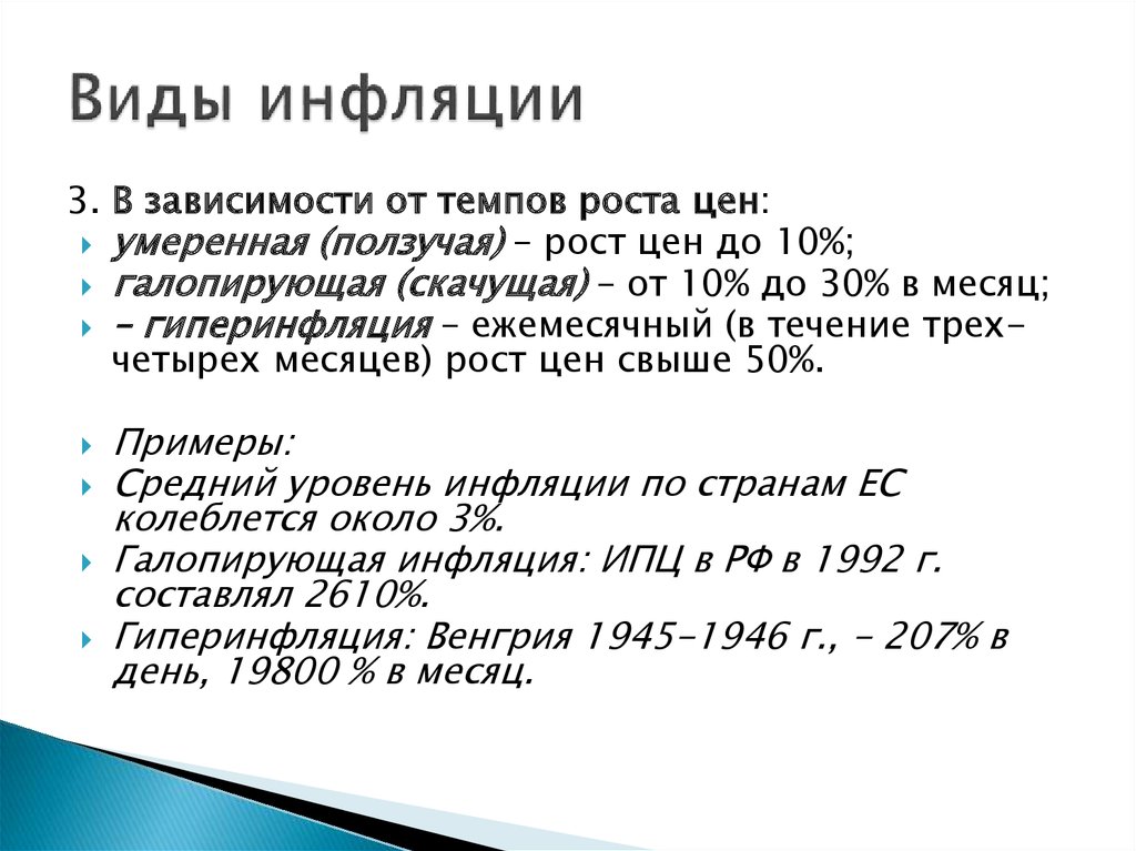 Виды инфляции в зависимости от причин