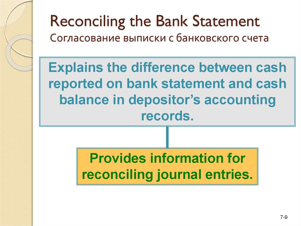 Reconciling the Bank Statement Согласование выписки с банковского счета