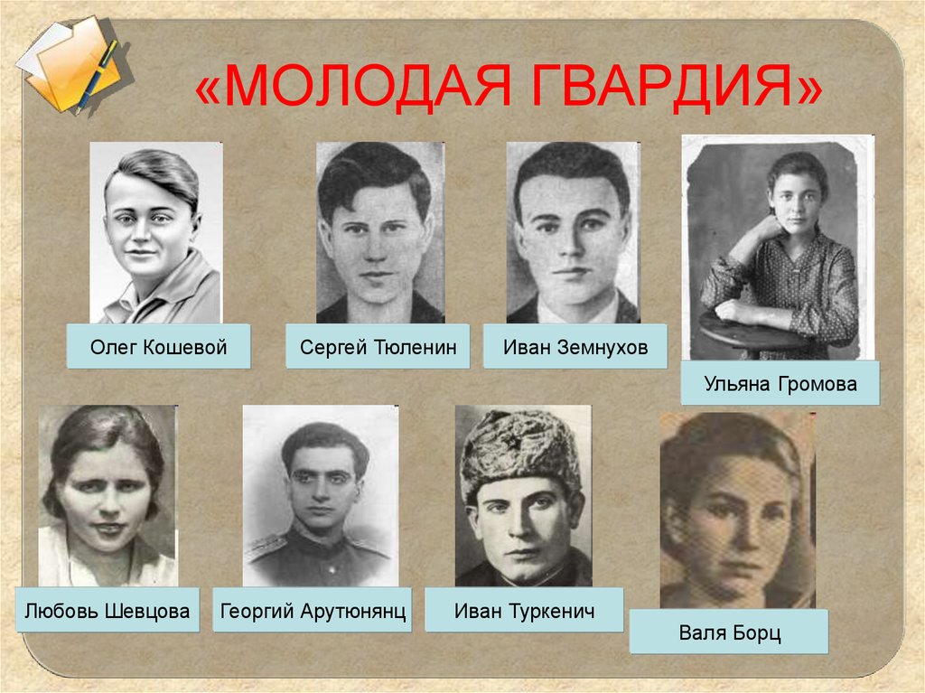 Молодая гвардия все участники фото с именами