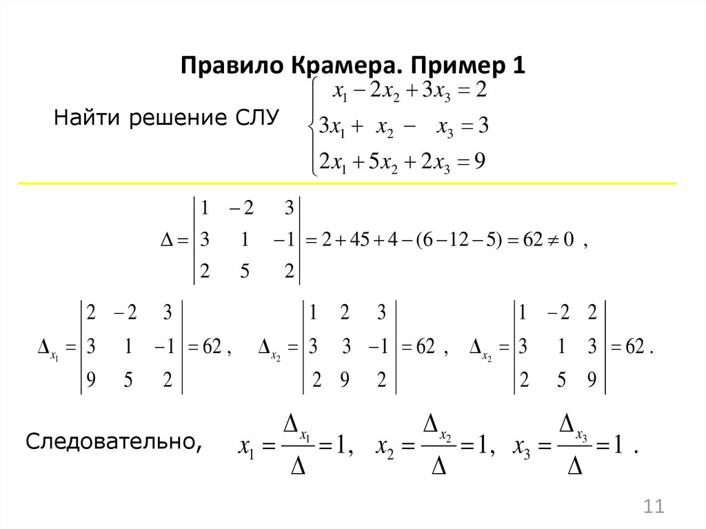 Метод крамера матрицы