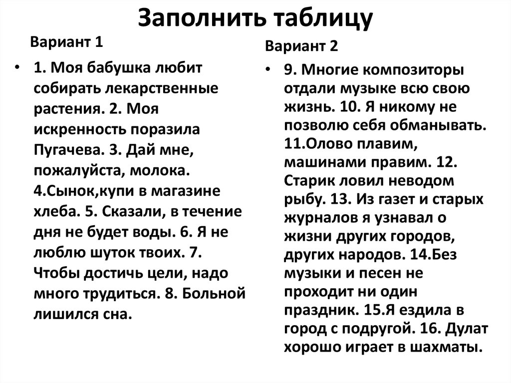 Заполнить таблицу