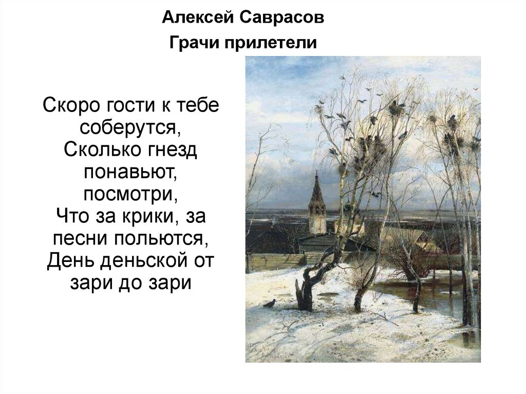 Сравни репродукцию картины и стихотворение. Саврасов Грачи прилетели. Стихотворение Бунина бушует полая вода. Стихотворение Саврасова Грачи прилетели.