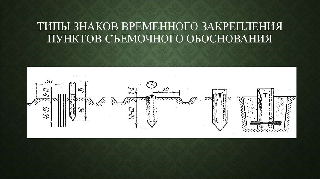 Виды закрепления. Типы знаков временного закрепления пунктов съемочного обоснования. Пункты съемочного обоснования это. Точка съемочного обоснования это. Закрепление точек съемочного обоснования.