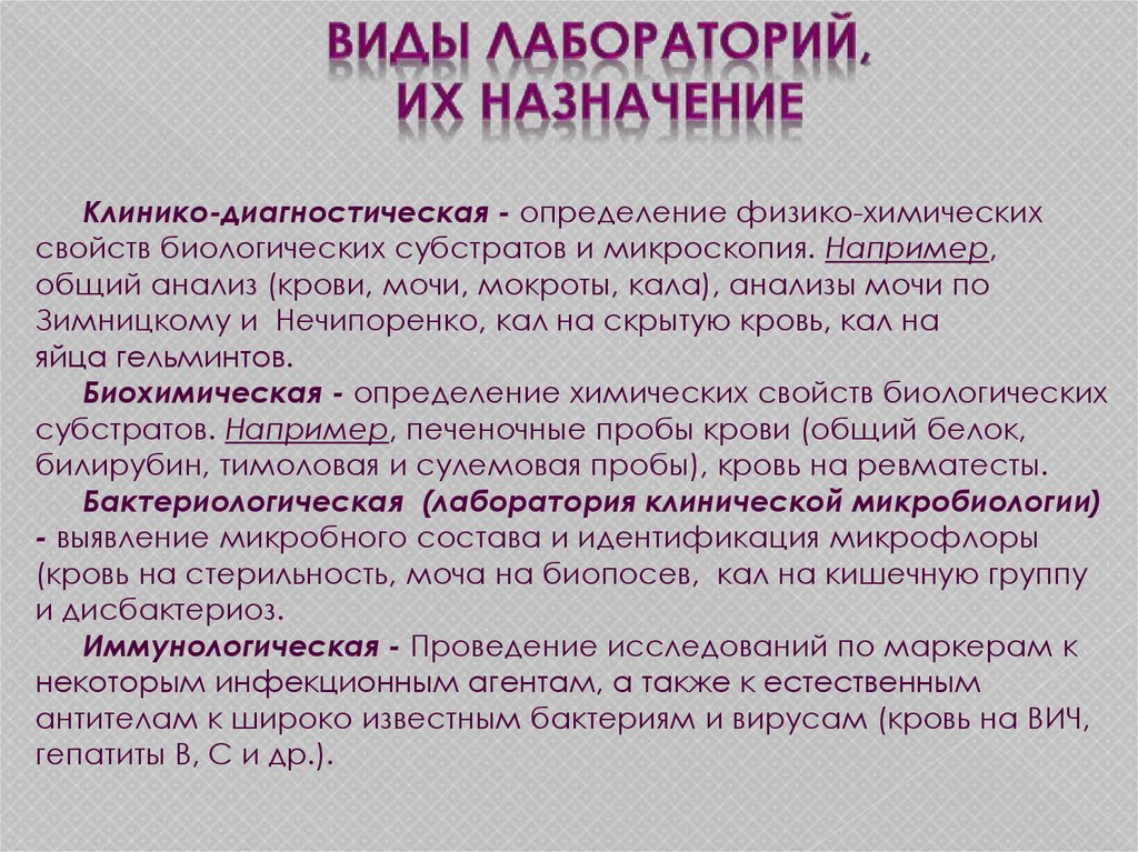 В какой день проводится. Виды лабораторных исследований. Виды лабораторий для исследования крови. Перечислите виды лабораторий для исследования крови:. Виды медицинских лабораторий и их Назначение.