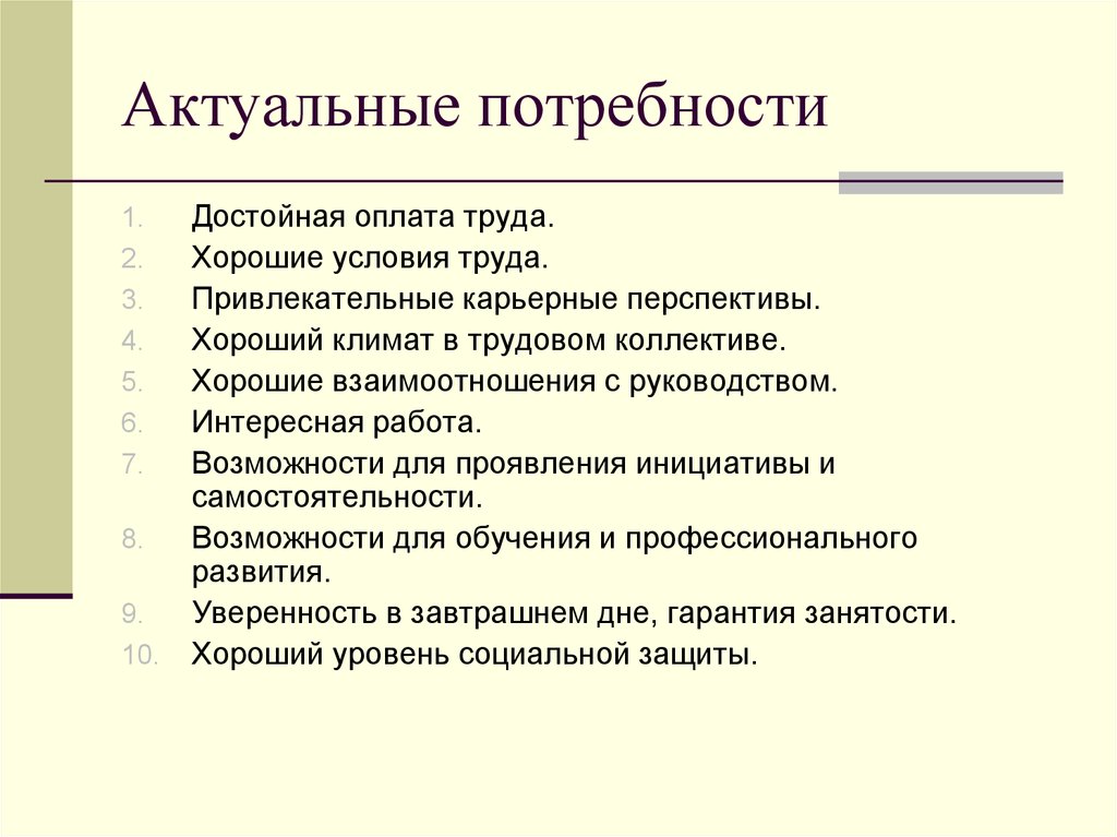 Актуальные потребности. Насущные потребности. Методика «актуальные потребности. Потребность на оплату труда.