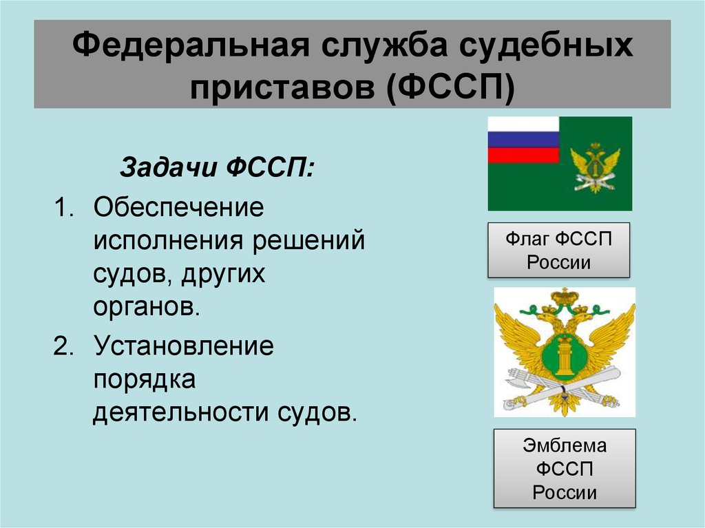 Территориальный уфссп. Федеральная служба судебных приставов задачи. Основные задачи Федеральной службы судебных приставов.