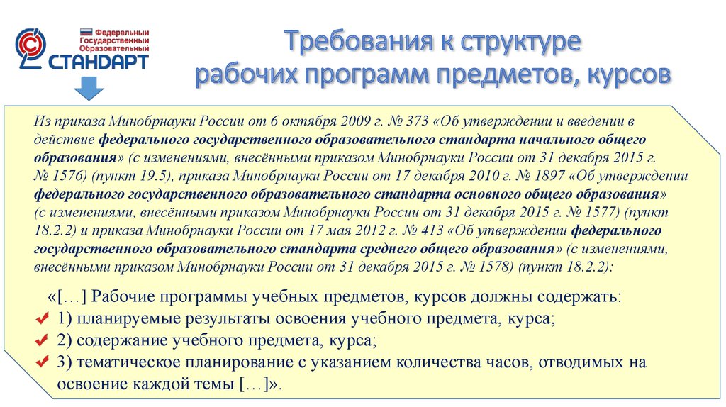 Требования фгос соо. Требования к рабочей программе. Образовательные стандарт и рабочая программа. Требования к рабочей программе по ФГОС. Структура раб программы по ФГОС.