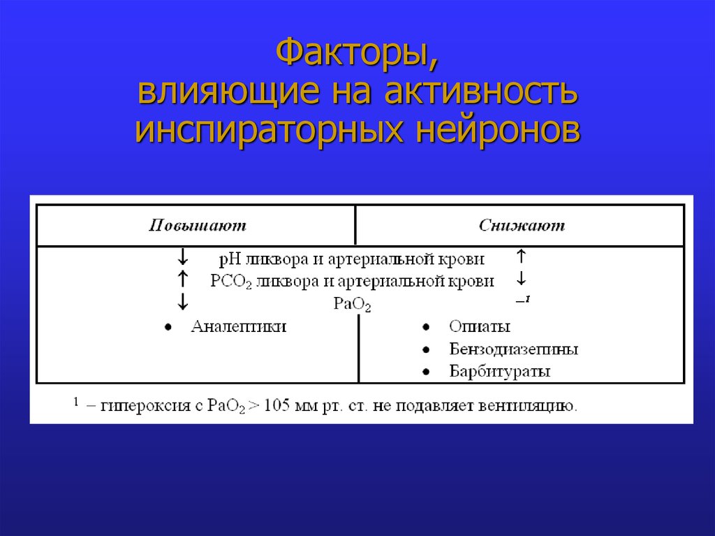 Факторы, влияющие на активность инспираторных нейронов