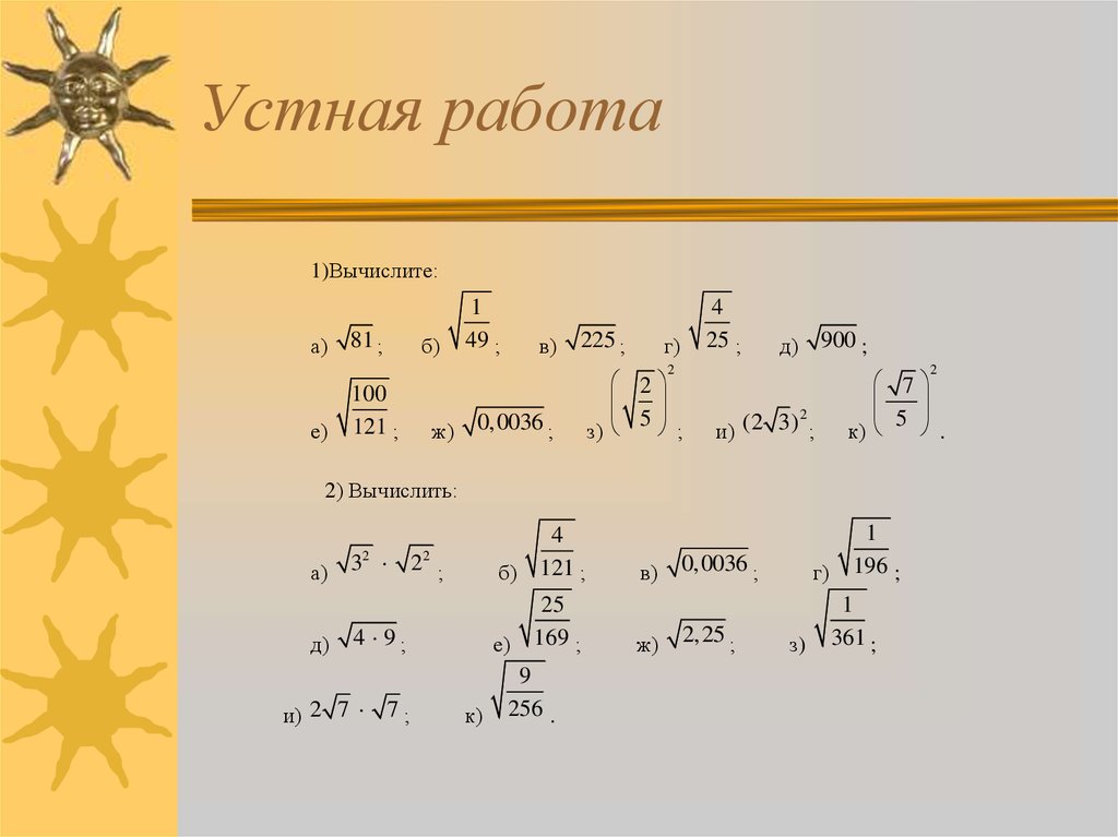 Удивительные квадратные корни проект