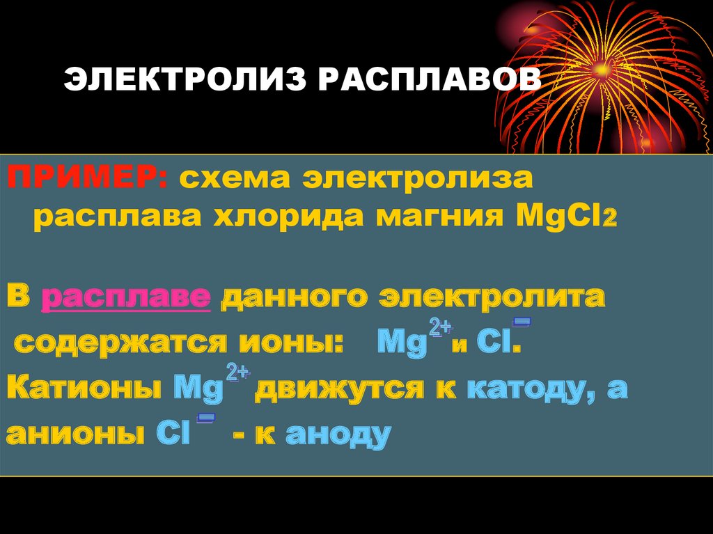 Электролиз расплавов. Электролиз расплава хлорида магния. Электролиз на аноде. Электролиз на катоде.