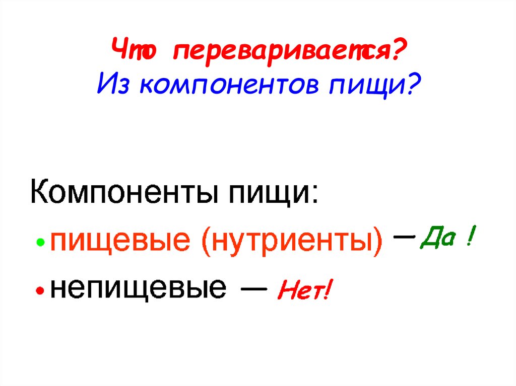 Компоненты пищи. Неперевариваемые компоненты пищи:. Непищевые компоненты пищи.