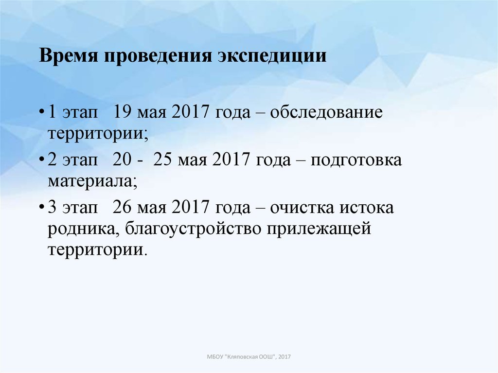 Отчет экспедиции. Этапы экспедиции. Отчет о проведении экспедиции. Организация места проведения 1 этапа экспедиции. Кляповская ООШ.