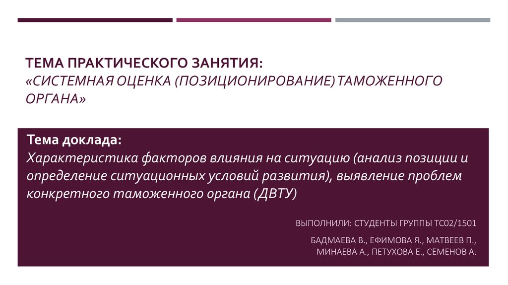 Задача позиционирования таможенных систем презентация