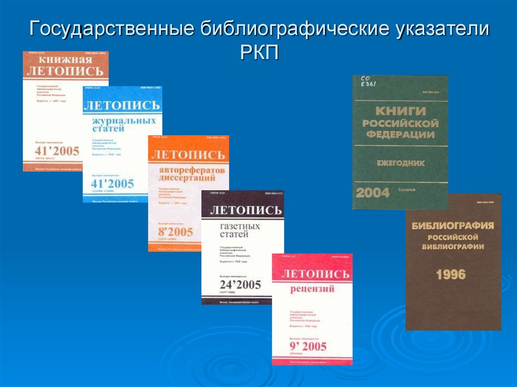 Государственная библиография. Библиографические указатели книжной палаты. Пособия национальной библиографии. Государственные библиографические указатели.