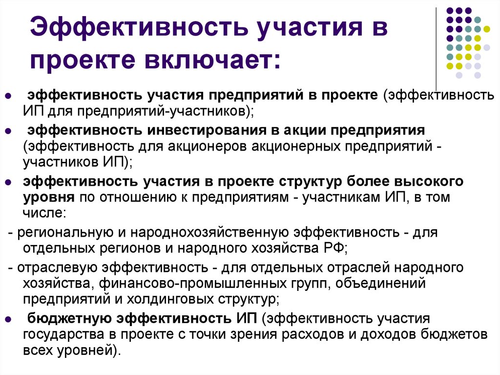 Эффективность участия государства в проекте с точки зрения расходов и доходов