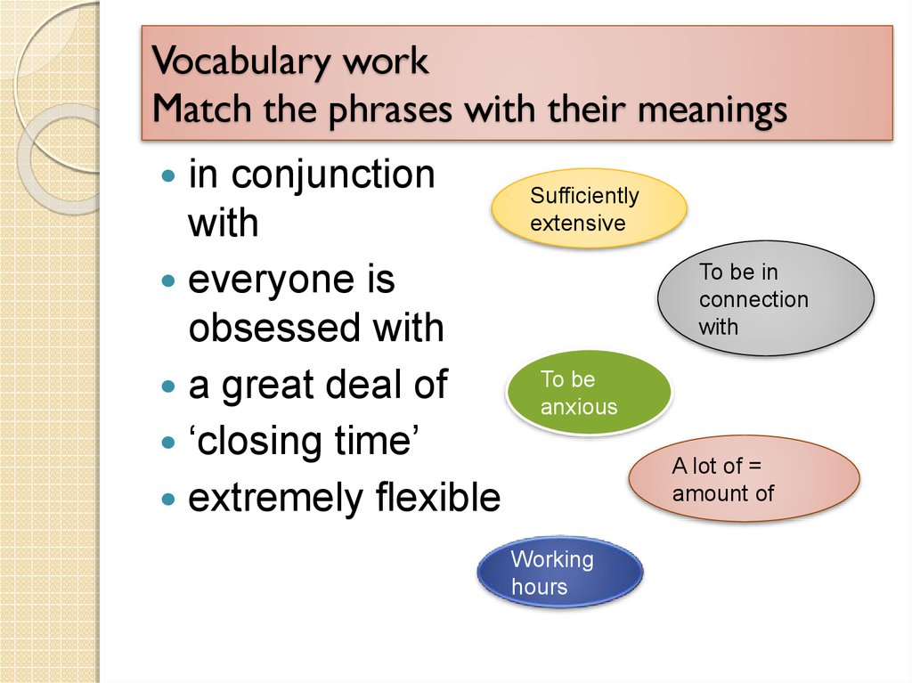 Match the phrases with their meanings. Work Vocabulary. Vocabulary about work. Work and Employment Vocabulary. Work Vocabulary Advanced.