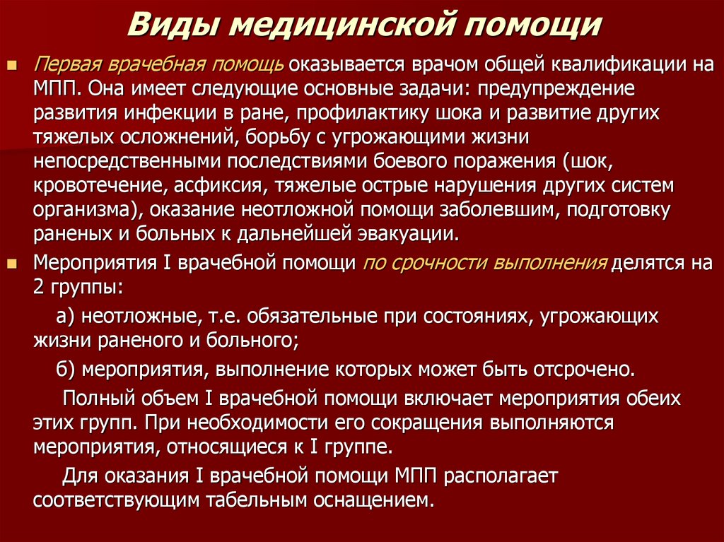 Гарантированные виды медицинской помощи оказываются при