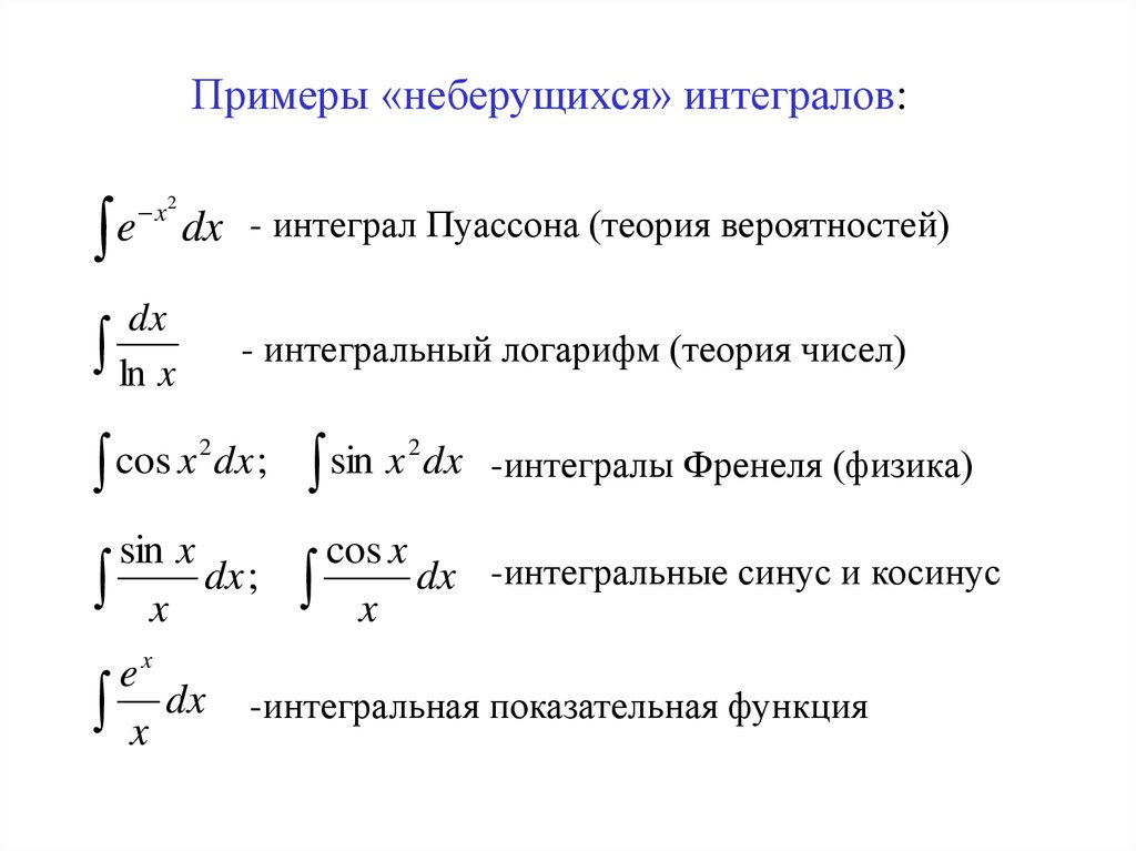Примеры интегрирования функций. Табличные «неберущиеся» интегралы.. Интегралы Пуассона табличные. Таблица неберущихся интегралов. Интеграл Пуассона таблица.