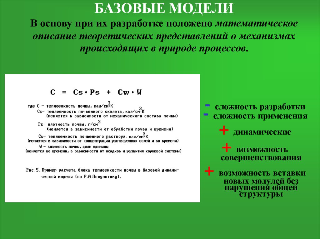 БАЗОВЫЕ МОДЕЛИ В основу при их разработке положено математическое описание теоретических представлений о механизмах