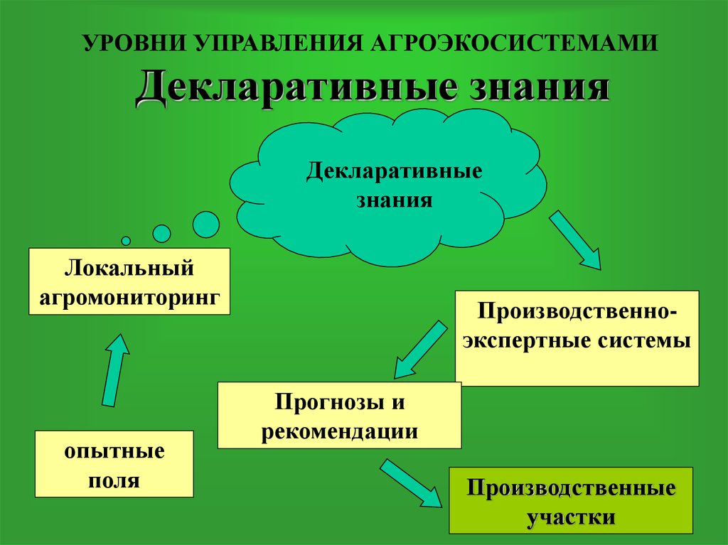 Производственное знание. Управление агроэкосистемами. Уровни управления знаниями. Декларативные уровни знаний. Управление экосистемными процессами в агроэкосистеме.