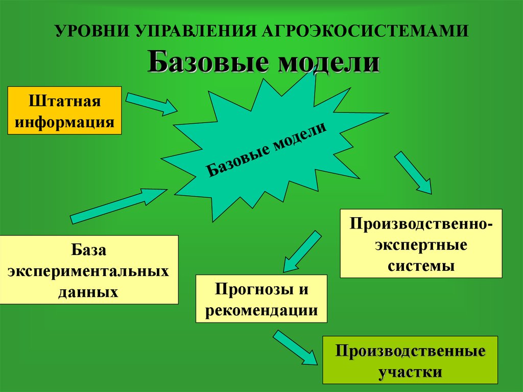 УРОВНИ УПРАВЛЕНИЯ АГРОЭКОСИСТЕМАМИ Базовые модели