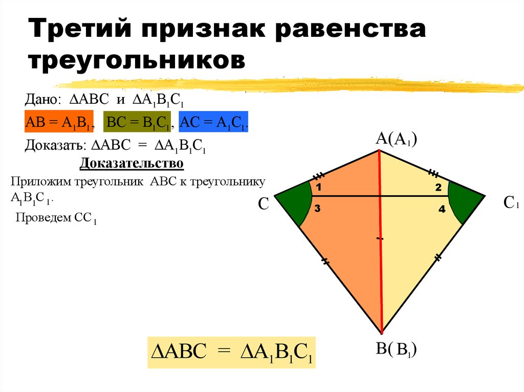 Третий признак. Третий признак равенства треугольников. Третий признак равенства треугольников доказательство. Доказательство третьего признака треугольника. Доказать третий признак равенства треугольников.