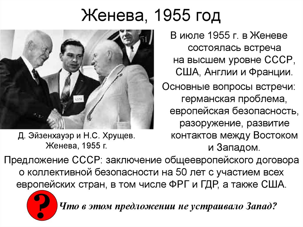 Ссср сша франция. Встреча в Женеве 1955 год. Хрущев в Женеве 1955. Совещание в Женеве 1955. 1955 Встреча в Женеве Хрущёва и Эйзенхауэра.