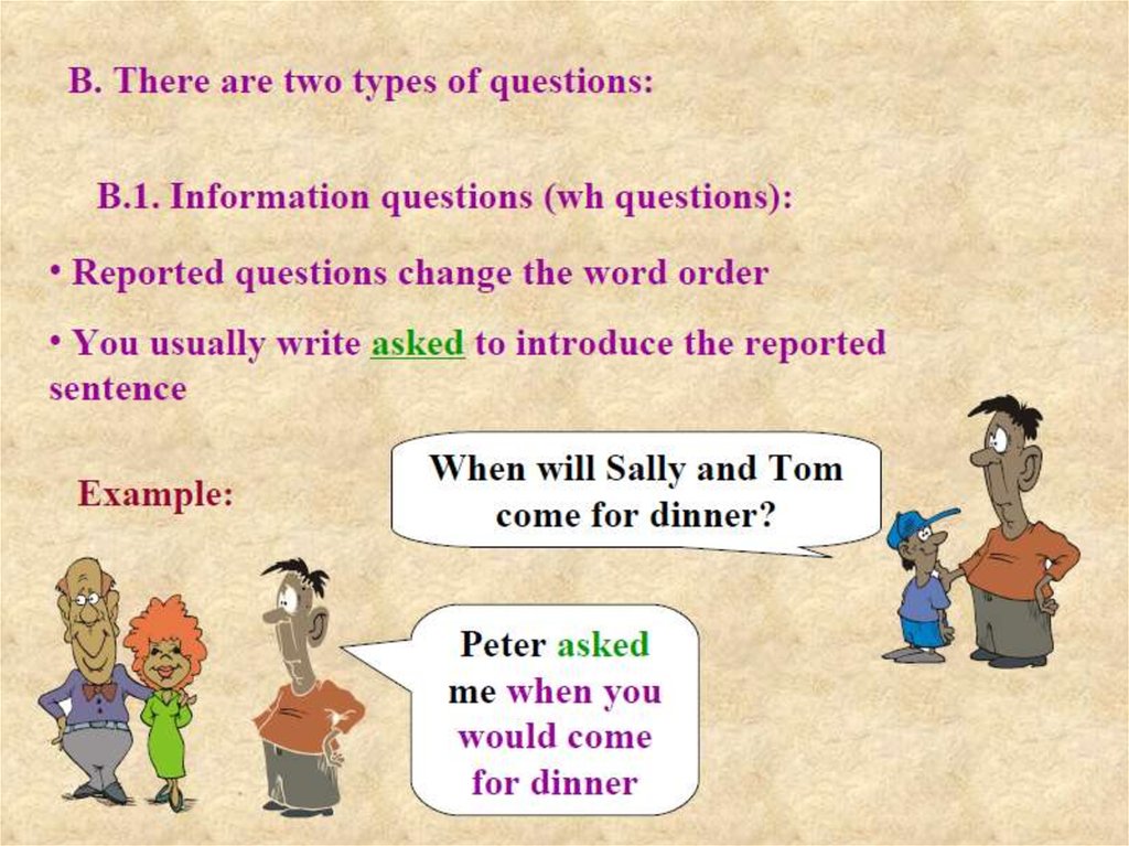 Order the words to make reported questions