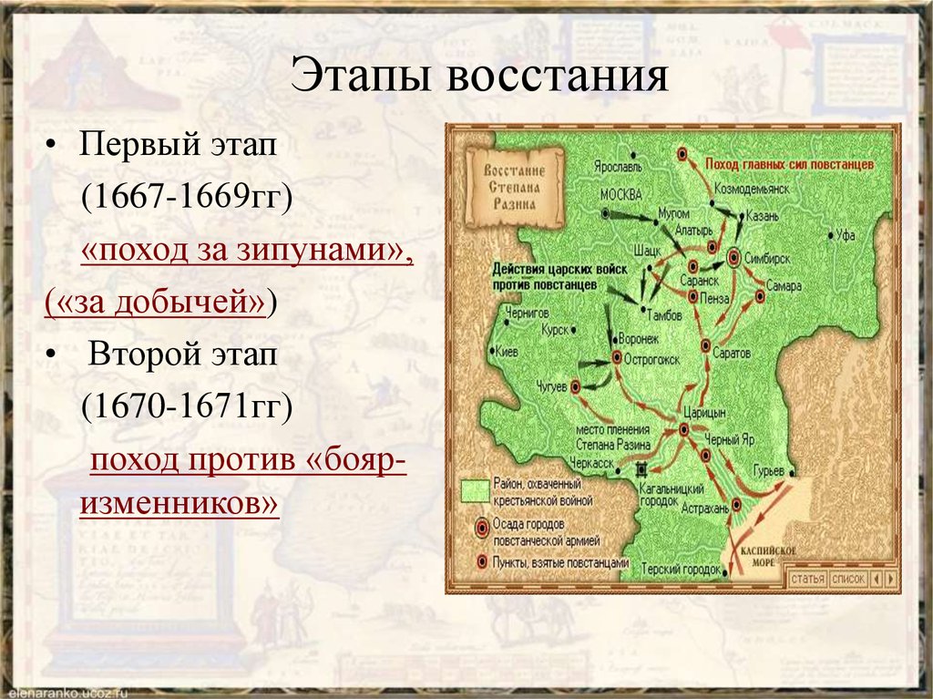 Карта восстания степана разина
