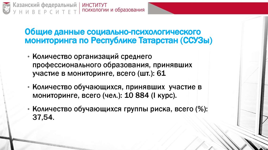Общие данные социально-психологического мониторинга по Республике Татарстан (ССУЗы)