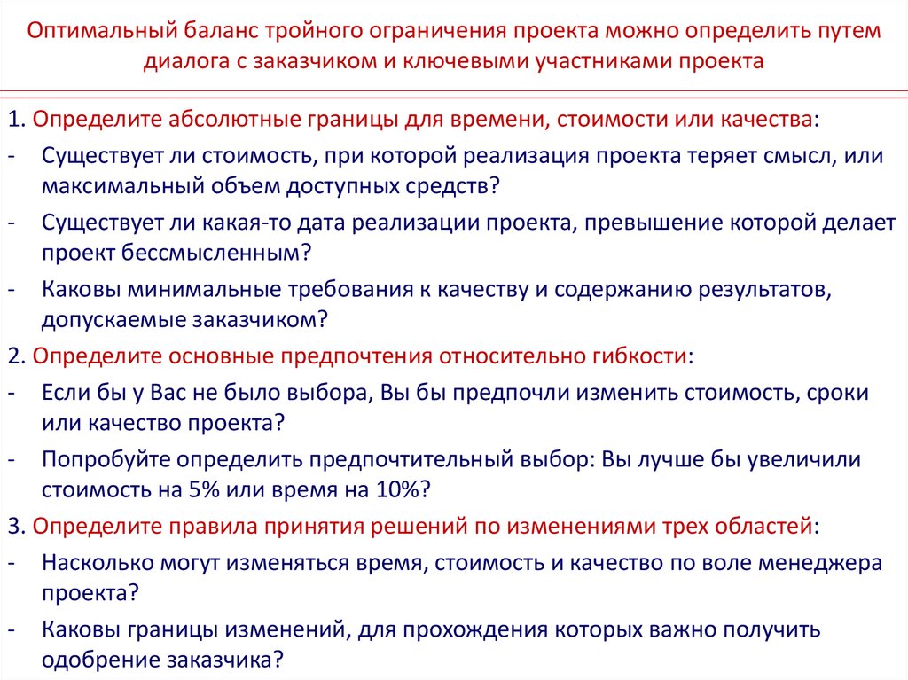 Какие характеристики входят в тройное ограничение проекта