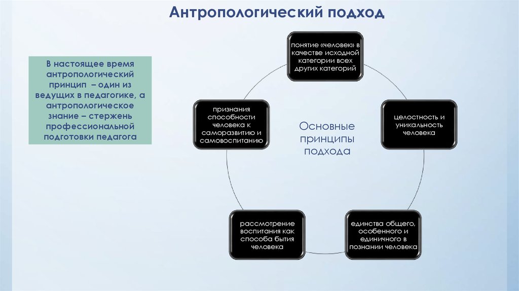 Курс антропологии. Схема антропологического подхода в педагогике. Антропологический подход в педагогике. Основные положения антропологического подхода. Структура антропологического подхода в педагогике.