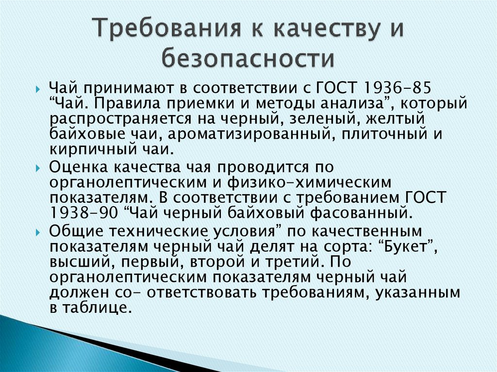 Требования к качеству хранение